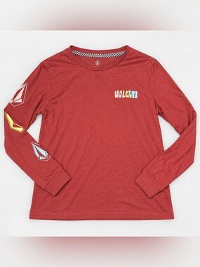 Volcom Kids Youth Small 7/8 Red Long Sleeve Shirt Made From Stoke Graphic